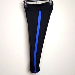 Adore Me Black Cropped Leggings Blue Mesh Strip Size-Med